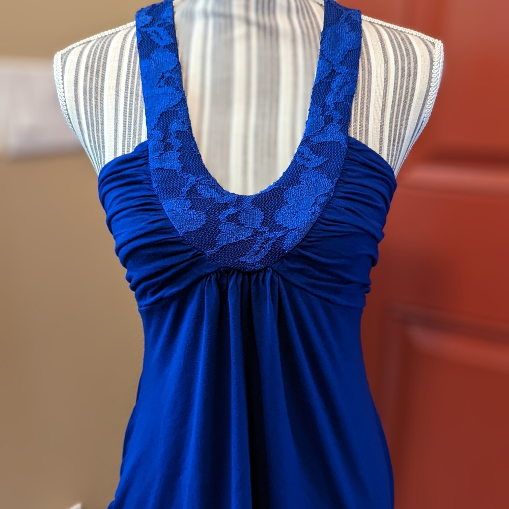 Y2K Express Lace Halter Top Size M Blue Sleeveless Pullover